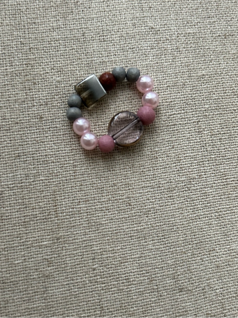 Pink and Gray Beaded Stretch Ring